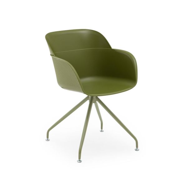 Tekerleksiz Metal Döner Ayaklı Haki Yeşil Plastik Ofis Sandalyesi