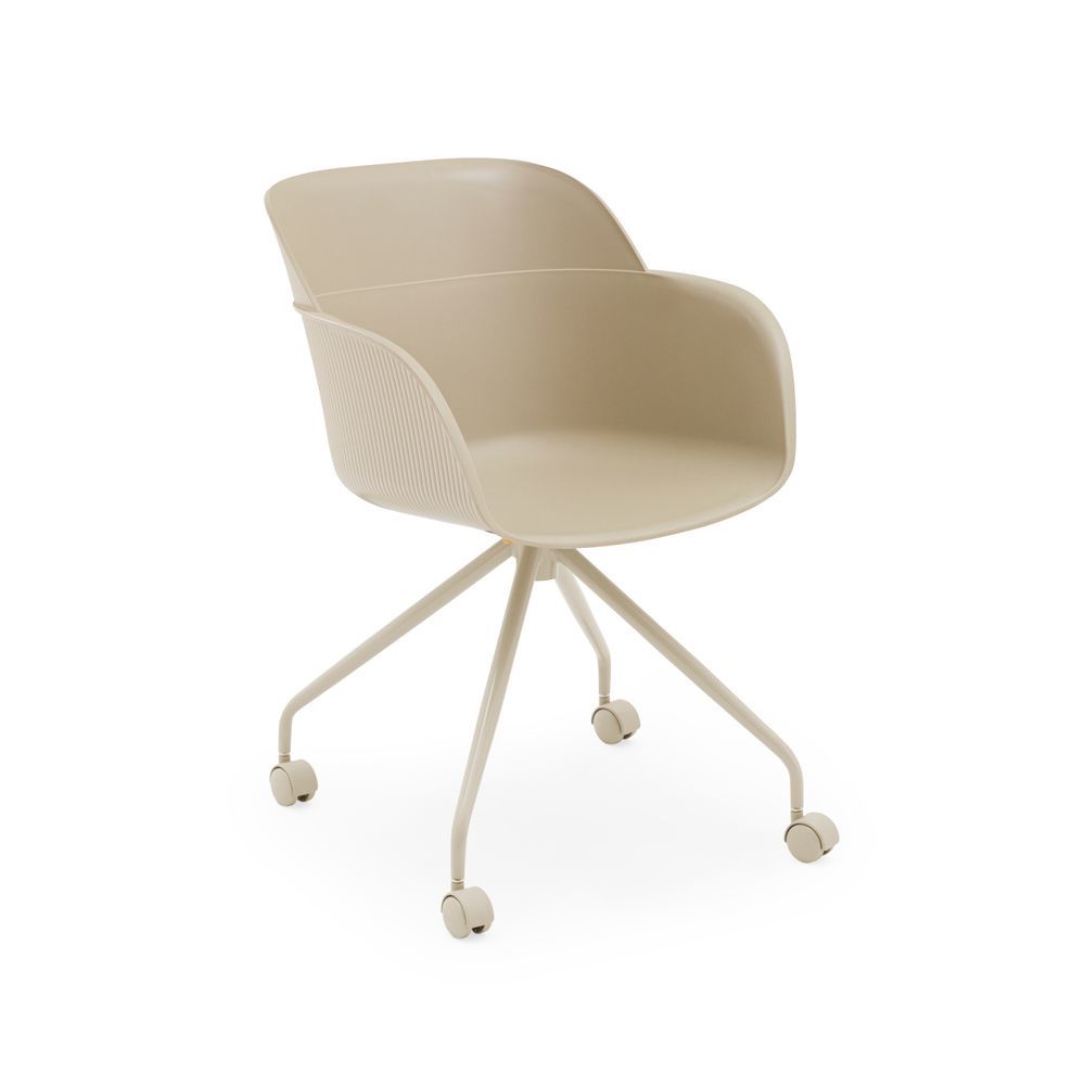 Ofis İşlevselliği ve Stilini Bir Araya Getiren Metal Ayaklı Bej Polipropilen Plastik Ofis Sandalyesi