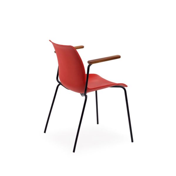 Siyah Metal Kol ve Polipropilen Kırmızı Plastik Oturmalı Sandalye