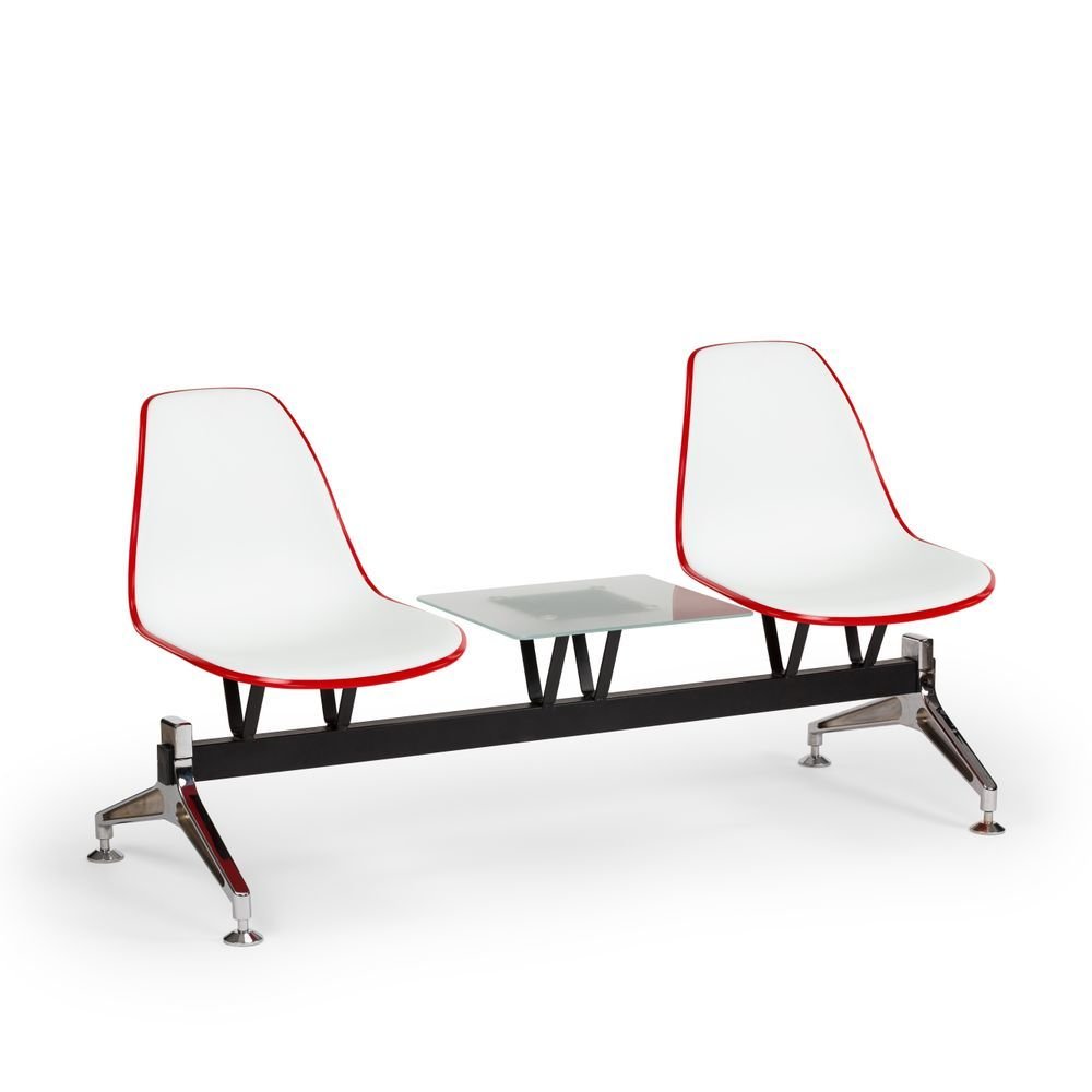 İkili Sehpalı Çift Renk Kırmızı ve Beyaz Ofis Bekleme Sandalyesi Şıklığı ve Rahatlığı Bir Arada Sunar