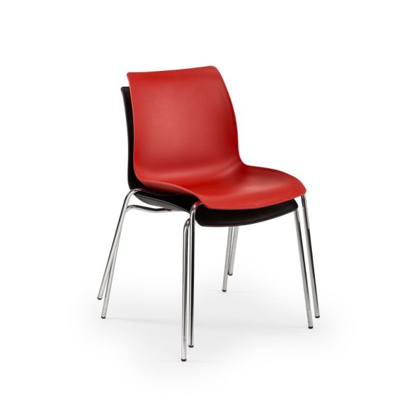 Pratik ve Şık: İstiflenebilir İç İçe Geçer Metal Krom Ayaklı Polipropilen Siyah Plastik Oturaklı Mutfak Sandalyesi
