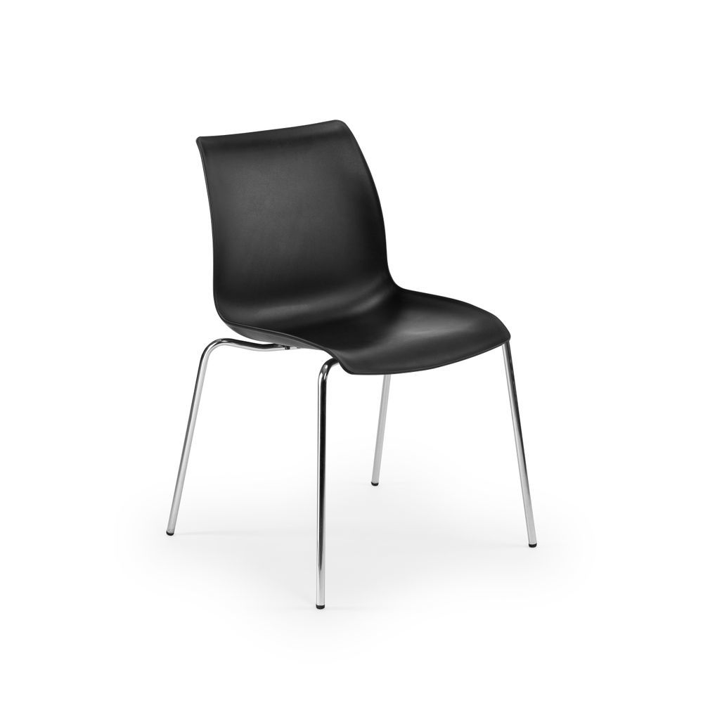 Pratik ve Şık: İstiflenebilir İç İçe Geçer Metal Krom Ayaklı Polipropilen Siyah Plastik Oturaklı Mutfak Sandalyesi