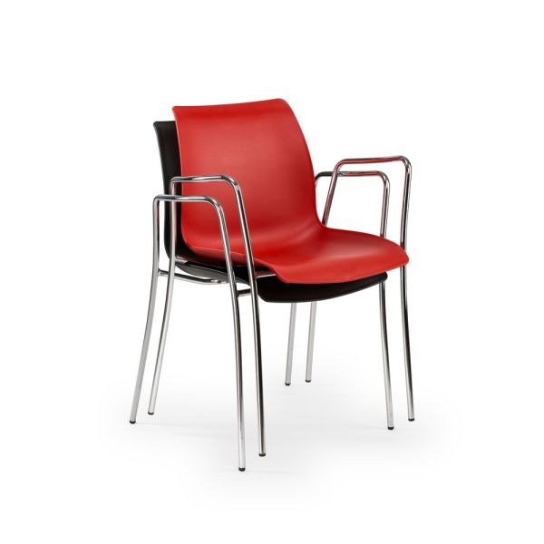 Modern Tasarımlı İstiflenebilir Metal Krom Ayaklı Polipropilen Beyaz Plastik Oturaklı Kollu Mutfak Sandalyesi