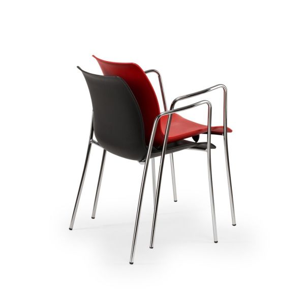 Kollu Bej Plastik Oturaklı İstiflenebilir Metal Krom Ayaklı Sandalye