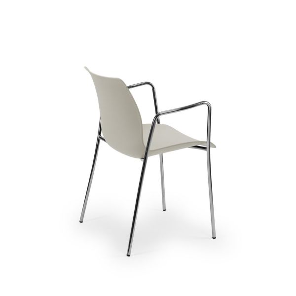 Kollu Bej Plastik Oturaklı İstiflenebilir Metal Krom Ayaklı Sandalye