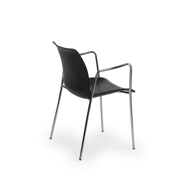 İstiflenebilir Siyah Plastik Oturaklı Metal Krom Ayaklı Kollu Sandalye