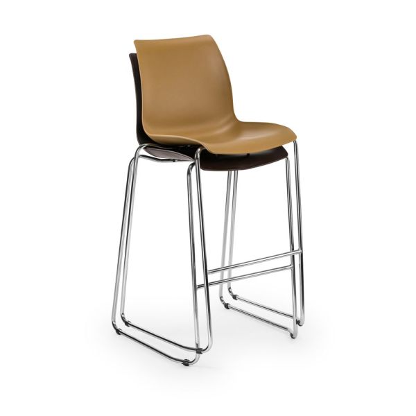 İstiflenebilir Kırmızı Oturaklı Metal Krom Ayaklı Polipropilen Plastik Bar Sandalyesi