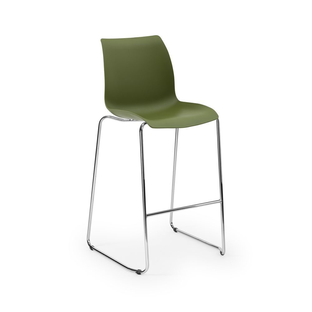 Istiflenebilir Haki Yeşili Oturaklı Metal Krom Ayaklı Polipropilen Plastik Bar Sandalyesi