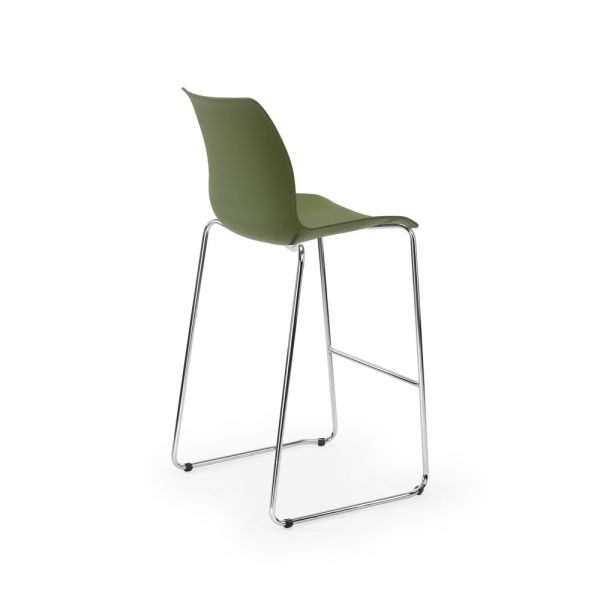 Istiflenebilir Haki Yeşili Oturaklı Metal Krom Ayaklı Polipropilen Plastik Bar Sandalyesi