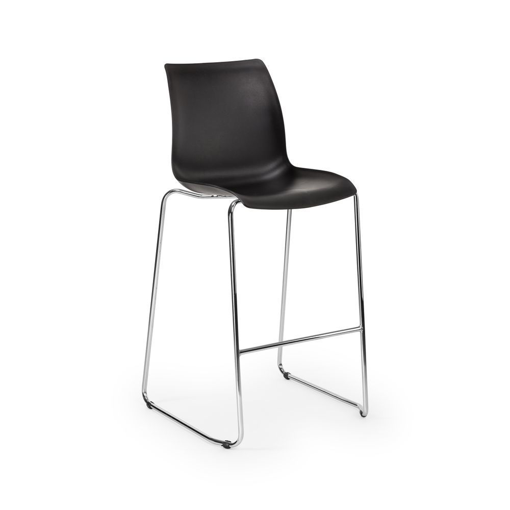 Istiflenebilir Siyah Oturaklı Metal Krom Ayaklı Polipropilen Plastik Bar Sandalyesi