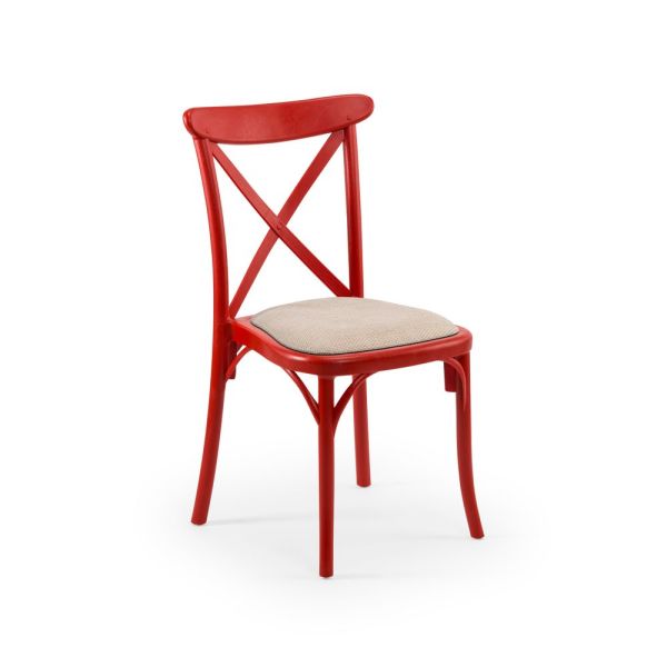 Capri Sandalye: Estetik ve Dayanıklı Tasarım Kırmızı Gövde ve Krem Kumaş: Capri Sandalye