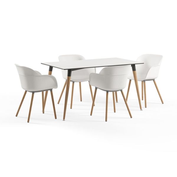 77x120.cm Ahşap Ayak Beyaz Compact Masa Sandalye Takımları