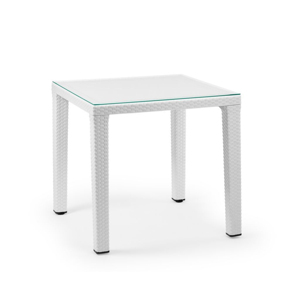 80x80 cm Beyaz Renk Rattan Plastik Dış Mekan Bahçe Masası Cafe Kafe Restoran Otel Ev Bahçesi Balkon Teras Veranda İçin Açık Hava Masası