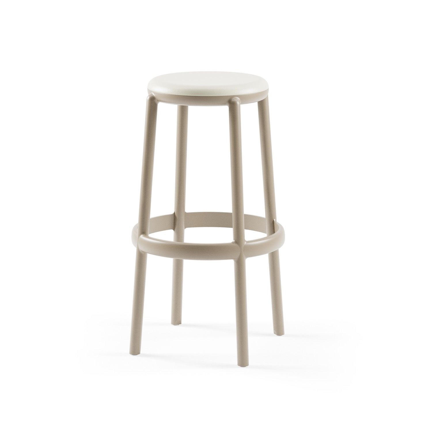 Plastik Yuvarlak Dış Mekan Bahçe Bar Taburesi 75 cm Oturma Yüksekliği Kum Beji Gövde Bej Oturum, Dayanıklı, Hafif, İstiflenebilir, Mutfak, Otel, Cafe, Kafe, Restoran için