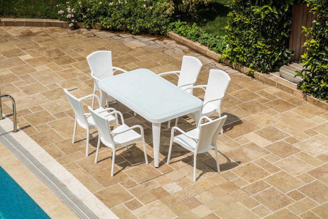 BEYAZ RATTAN PLASTİK DIŞ MEKAN BAHÇE MASA SANDALYE TAKIMI