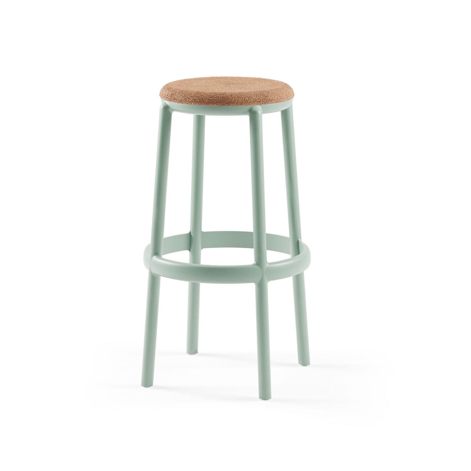 Plastik Yuvarlak Yüksek Bar Tabure Nil Yeşili Kumaş Döşemeli 75 cm Oturma Yüksekliği Dayanıklı İstiflenebilir Mutfak Otel Cafe Kafe Restaurant İçin