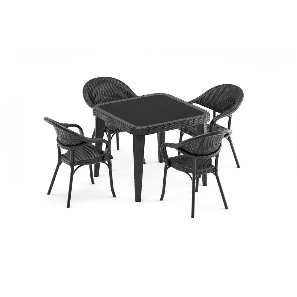 RATTAN PLASTİK SİYAH DIŞ MEKAN BAHÇE MASA SANDALYE TAKIMI