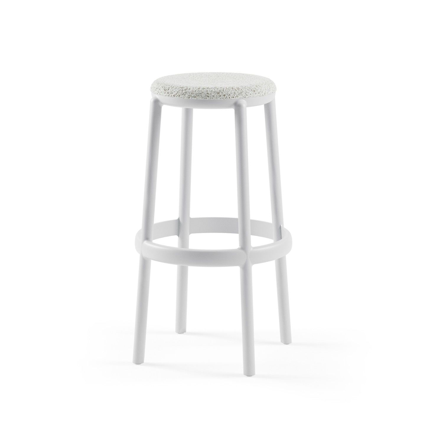 Soğuk Gri Plastik Bar Taburesi | 75 cm Yükseklik | Kumaş Döşemeli | İstiflenebilir Hafif & Dayanıklı Mutfak Cafe Restaurant Bar Taburesi