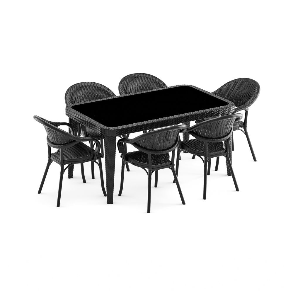 SİYAH RATTAN PLSATİK DIŞ MEKAN MASA SANDALYE TAKIMI