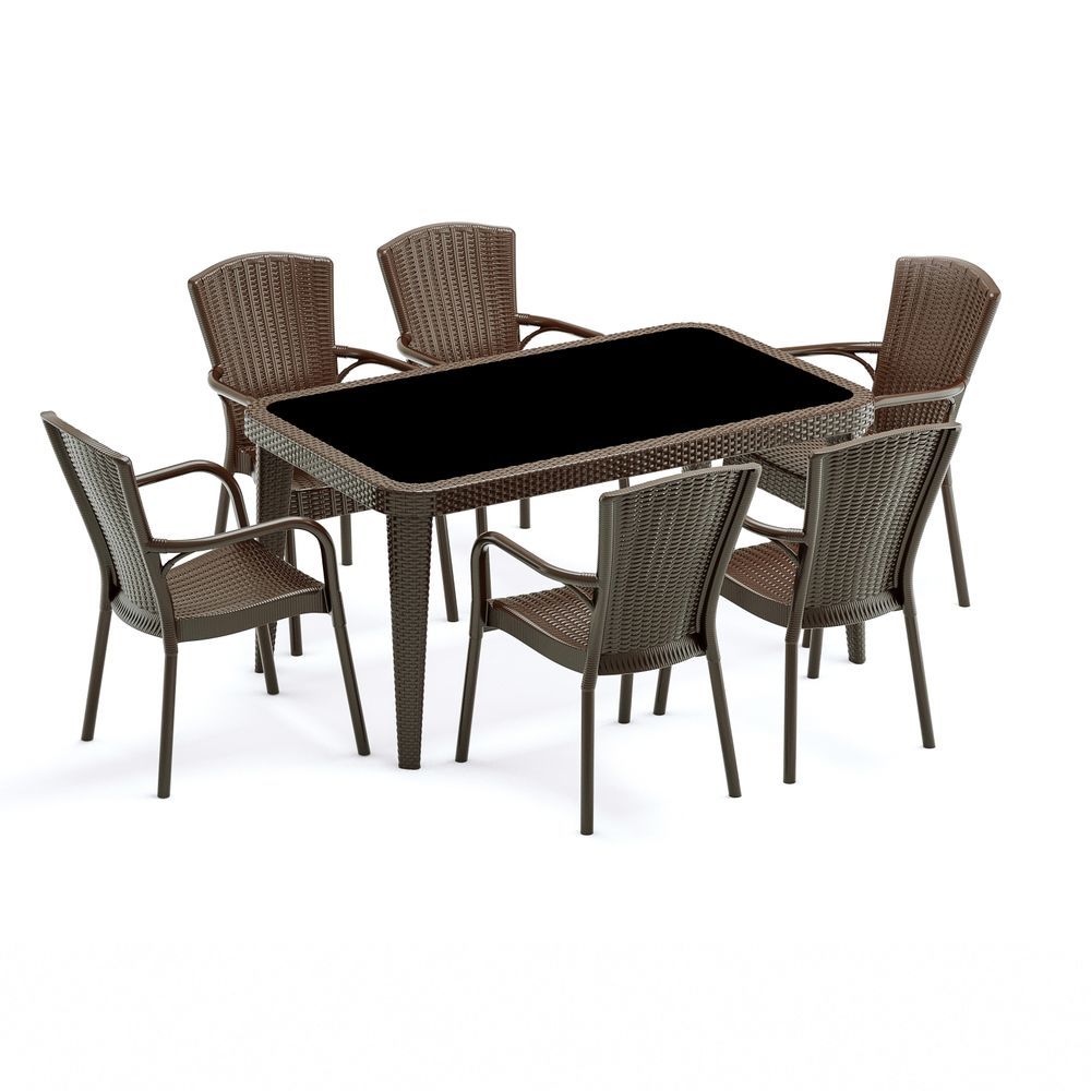 RATTAN PLASTİK WENGE BAHÇE MASA SANDALYE TAKIMI