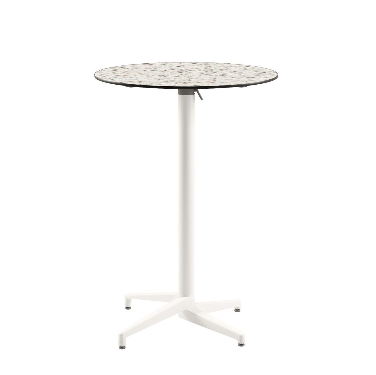 Moon Compact Terrazzo Laminat Katlanır Bar Masası – 70 cm Yuvarlak, Beyaz Ayaklı, Paslanmaz, Dayanıklı Dış Mekan ve Bahçe Masası