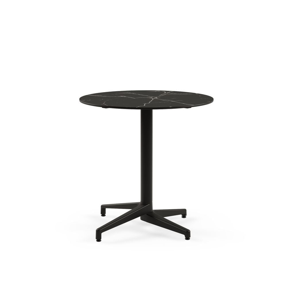 Moon Compact 70 cm Yuvarlak Siyah Ayaklı Siyah Mermer Desenli Bahçe Masası | Dış Mekan, Restoran, Kafe, Balkon, Teras Kullanımı İçin Paslanmaz Dayanıklı Masa