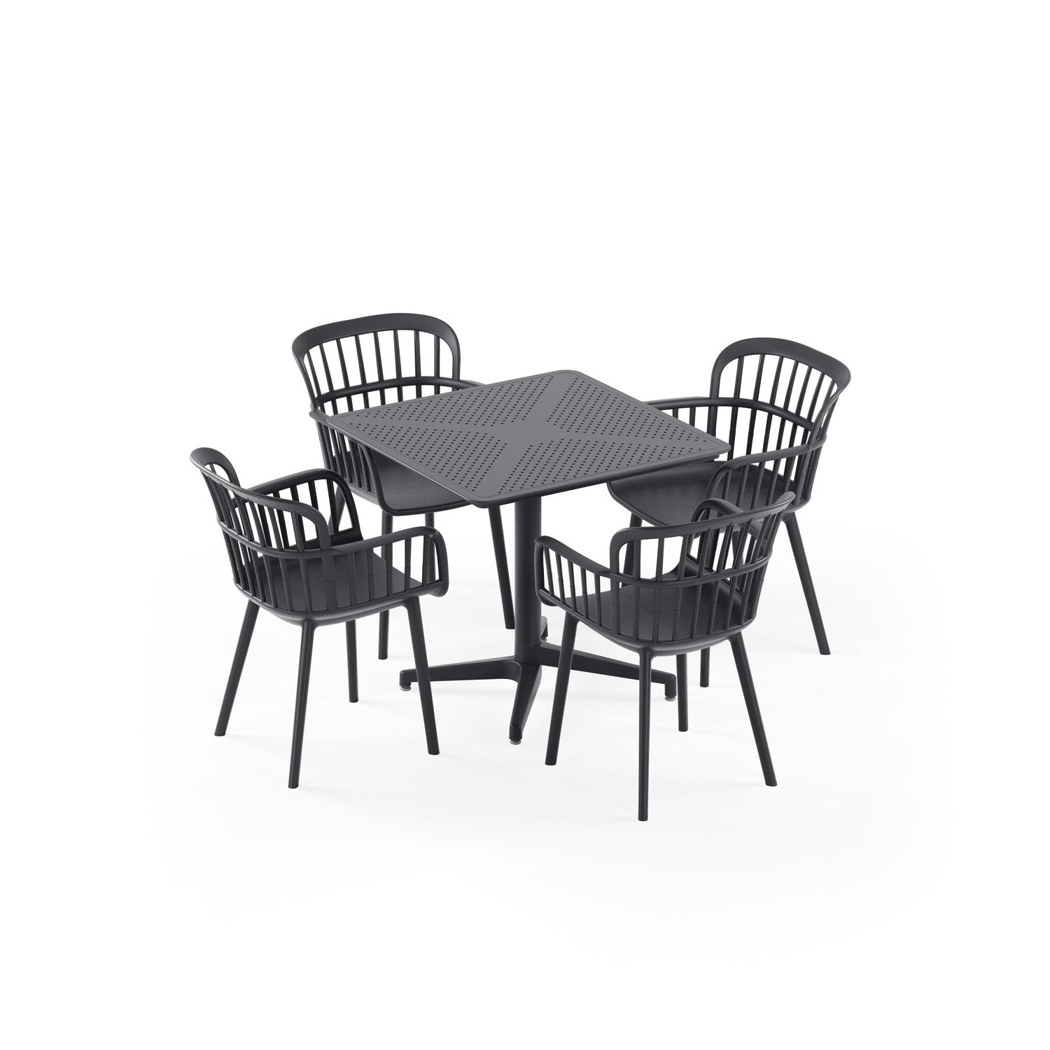 Antrasit Bahçe Masa Sandalye Takımı 4 Kişilik | 80x80 cm Sabit Masa | Dış Mekan Cafe, Balkon, Teras, Otel, Restaurant İçin Dayanıklı Polipropilen Takım