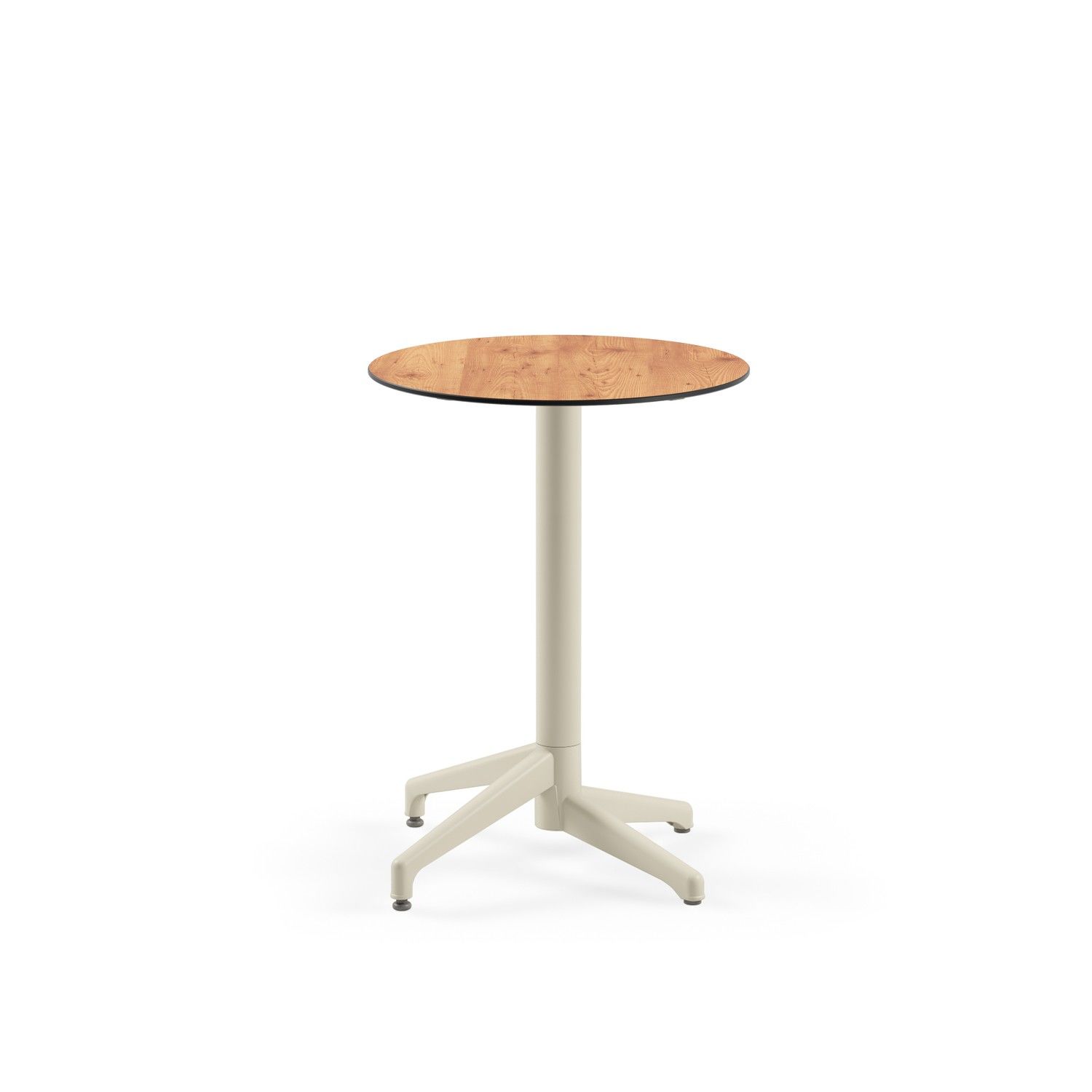 Compact Novecento Yuvarlak Masa - 60 cm Ahşap Desenli Laminat Üst, Paslanmaz Bej Ayaklı, İç ve Dış Mekan Kullanımına Uygun, TSE Belgeli