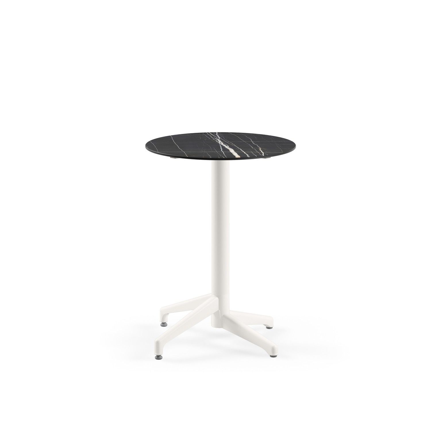 Compact Yuvarlak Masa - 60 cm Siyah Mermer Desenli, Beyaz Ayaklı, Paslanmaz, Dayanıklı Bahçe ve Kafe Masası