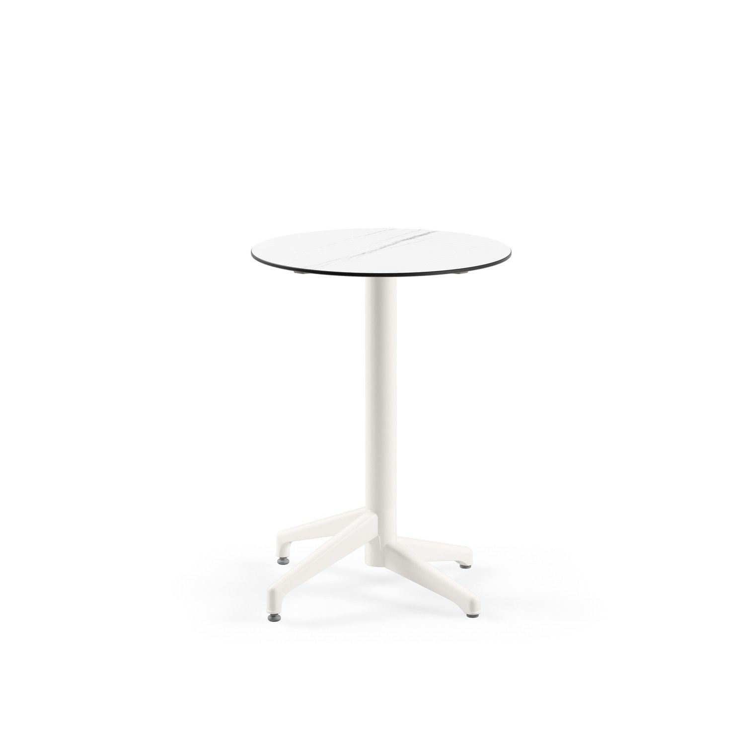 Compact Teras Masası - Beyaz Mermer Desenli, Paslanmaz, Yuvarlak Bahçe ve Cafe Masası 60 cm