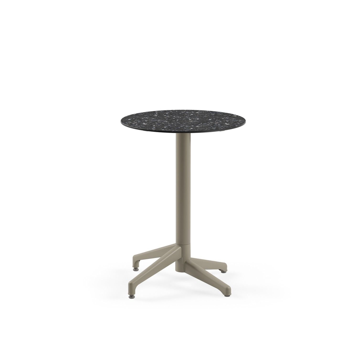 Compact Terrazzo Kafe Masa 60 cm Çap, Vizon Renk Ayaklı, Laminat Mermer Desenli, Paslanmaz, Dayanıklı Bahçe ve İç Mekan Masası