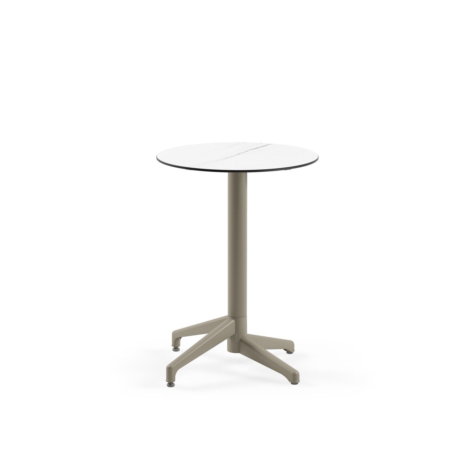 Compact Çizilmeye Dayanıklı Paslanmaz Mutfak ve Bahçe Masası - Beyaz Mermer Desenli 60 cm Yuvarlak Laminat Üst, Vizon Renk Ayak, İç ve Dış Mekan Kullanımı İçin Dayanıklı