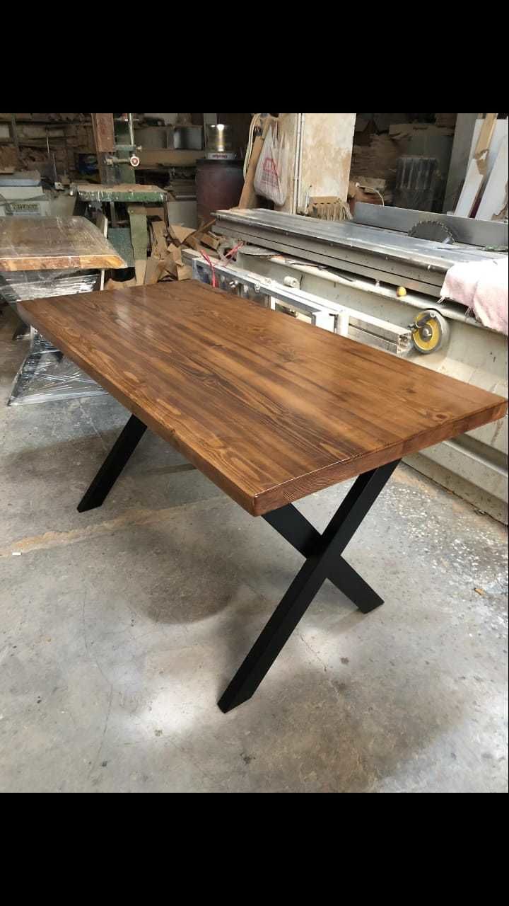 Ceviz Rengi Ahşap Siyah Ayaklı Düz Kenar Kütük Masa 70x120.cm