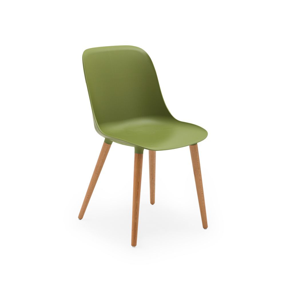 Polipropilen Ahşap Ayak Haki Yeşil Mutfak Sandalyesi Plastik