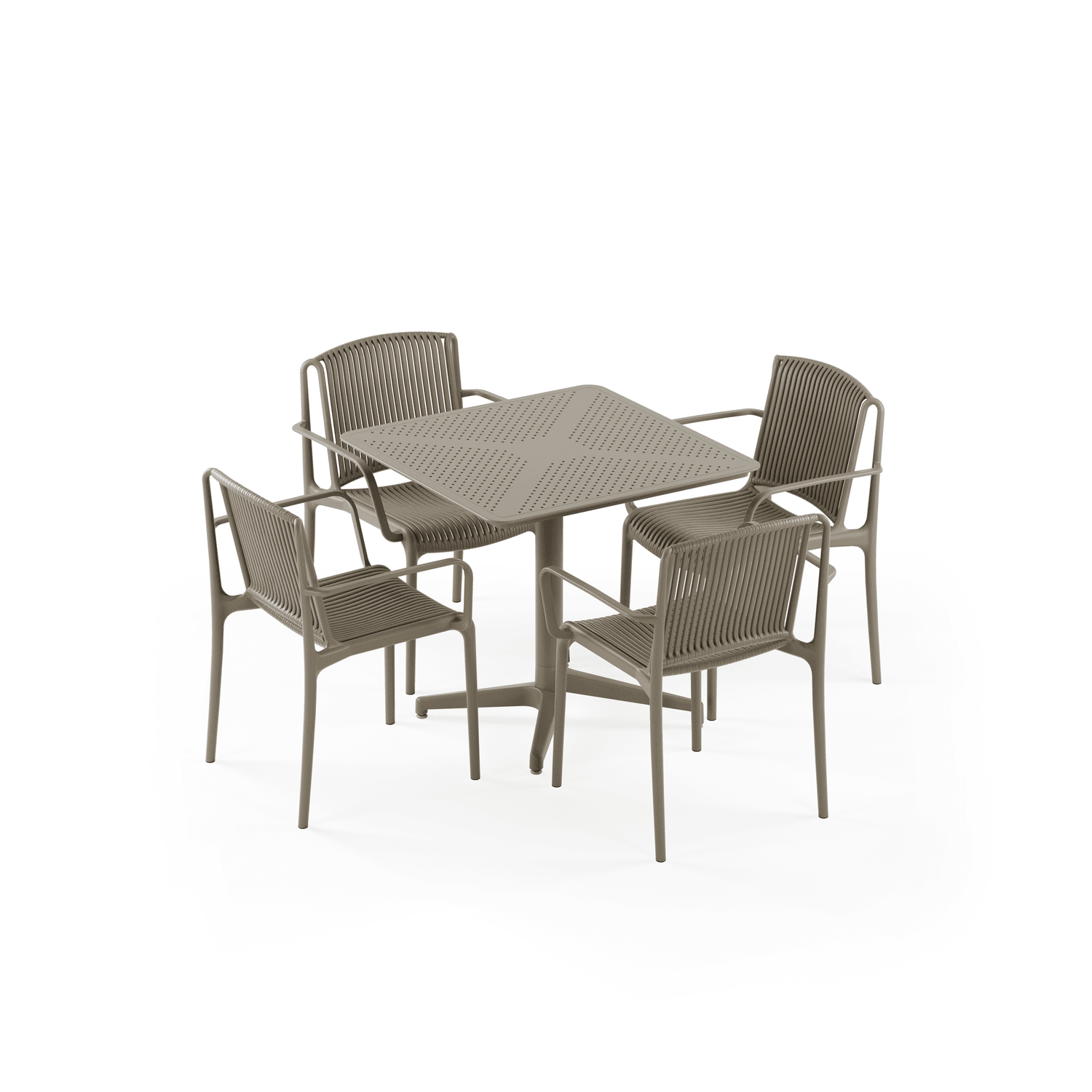 Vizon Dış Mekan Bahçe Masa Sandalye Takımı 4 Kişilik Katlanır 80x80 cm – Paslanmaz, Otel & Restoran İçin Dayanıklı Set