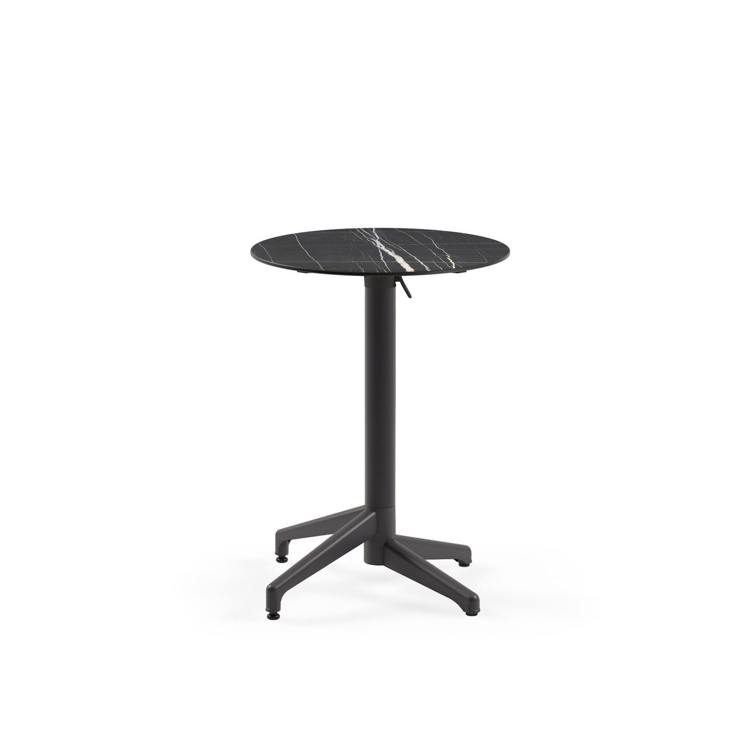 Compact Katlanır Bahçe Masası - 60 cm Yuvarlak, Siyah Mermer Desenli, Antrasit Gri Ayaklı, Paslanmaz, Dış Mekan ve İç Mekan, Mutfak, Balkon, Teras, Kafe, Restoran, Otel Bahçe Masası