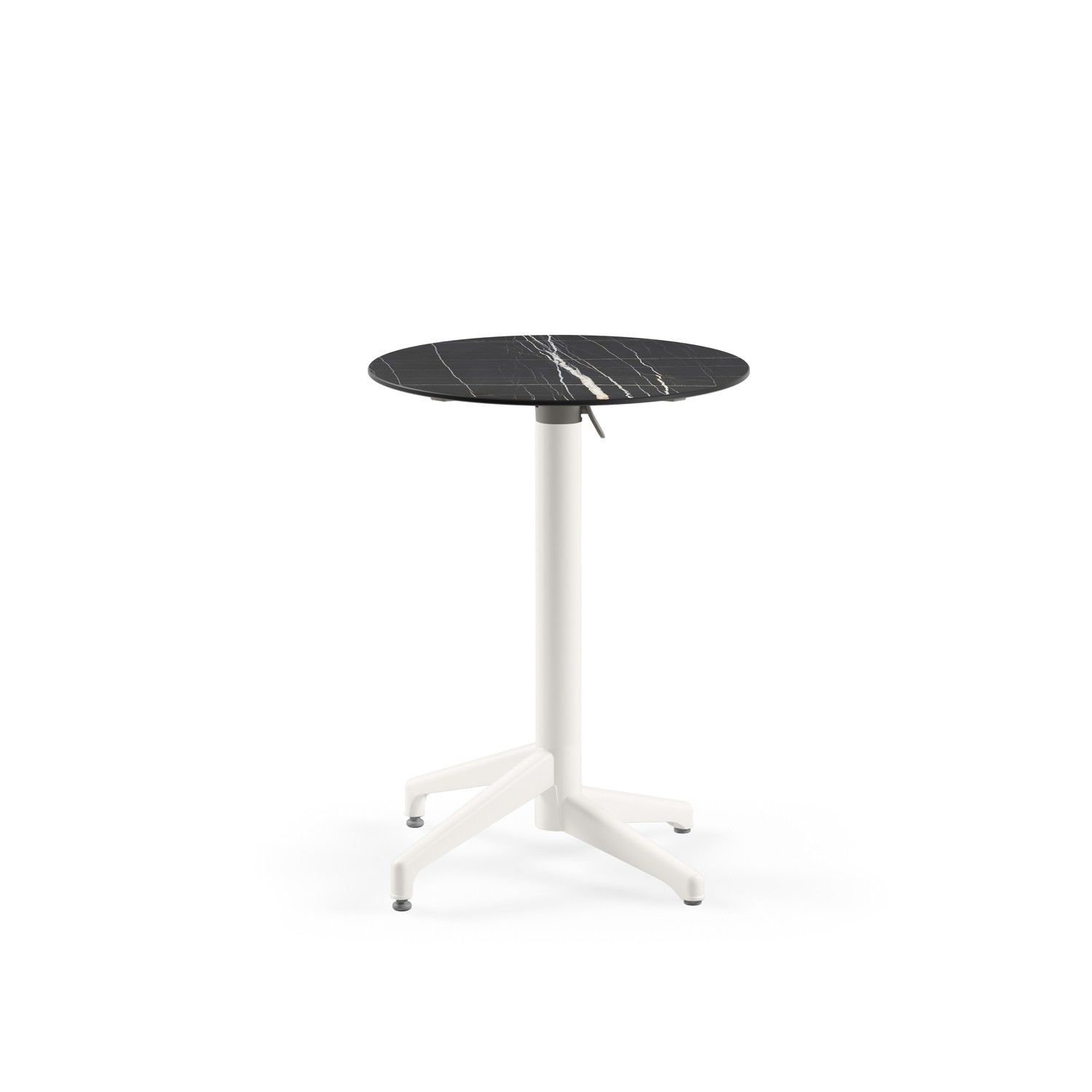 Compact Katlanır Kafe Masası – 60 cm Yuvarlak Beyaz Ayaklı, Siyah Mermer Desenli Laminat Üst, Paslanmaz, Dayanıklı ve Kolay Temizlenebilir, İç/Dış Mekan Kullanımı İçin Uygun