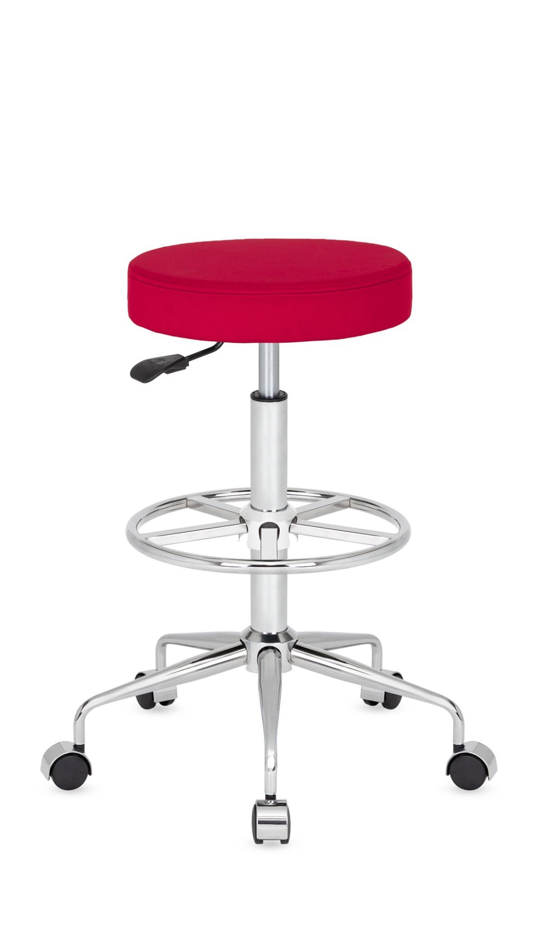 Tekerlekli Kırmızı Yüksek Bar Taburesi Ayarlanabilir Silinebilir Şık ve Ergonomik