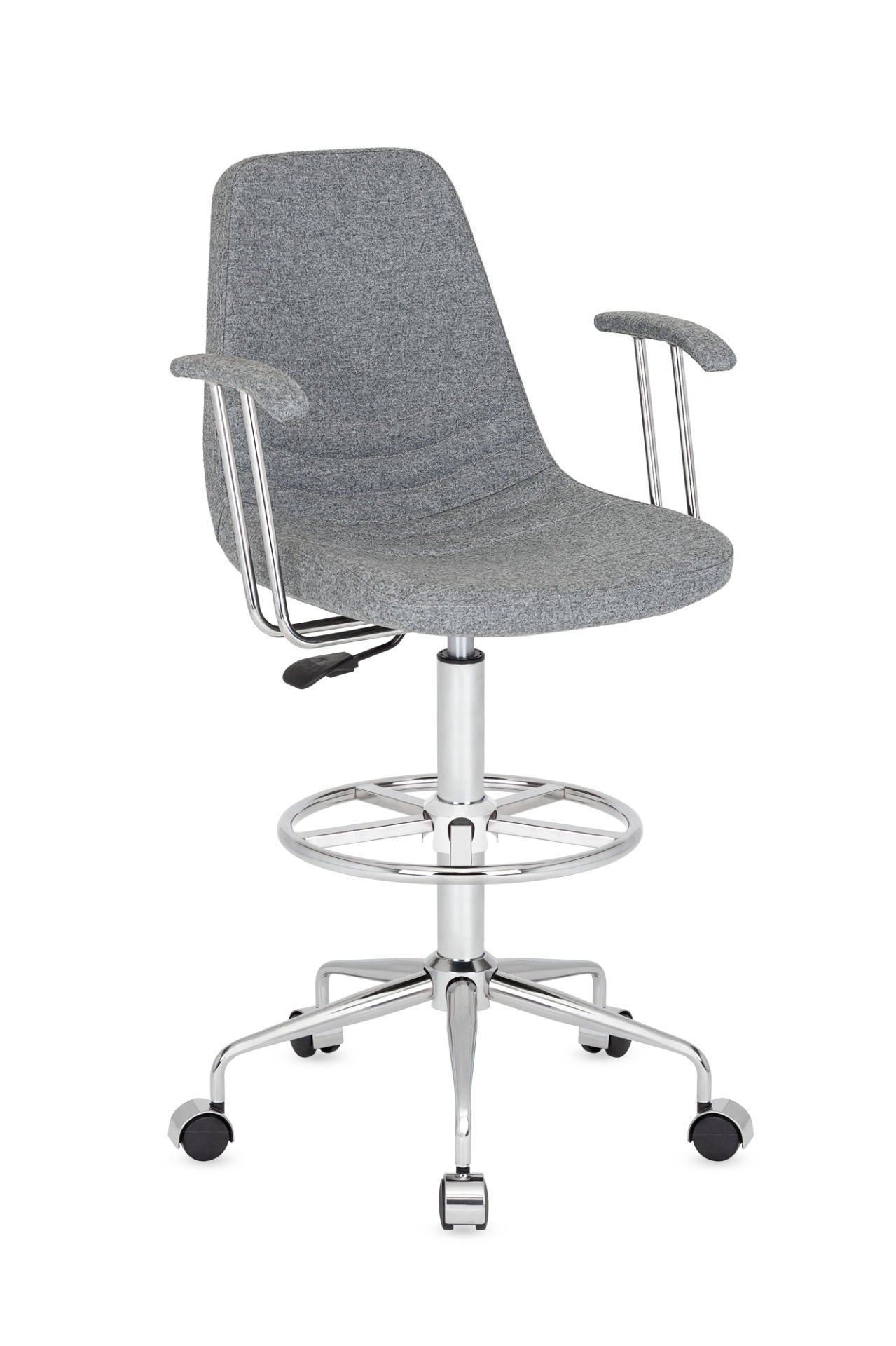 Parker Kollu Rahat Grİ Tekerleklİ Bar Sandalyesi Yüksek Ayarlı Ergonomik Amortisörlü Tekerlekli Ofis ve Bar Sandalyesi Ücretsiz Kargo