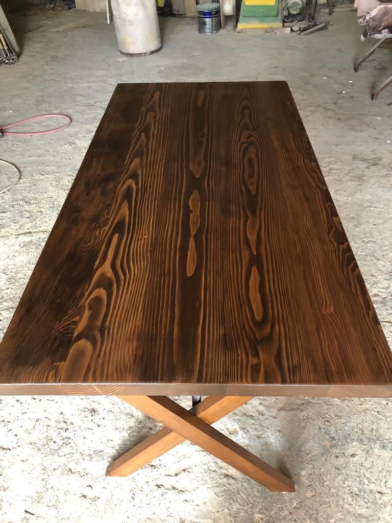 Düz Kenar Ceviz Rengi Kütük Restaurant Masası 140x75.cm