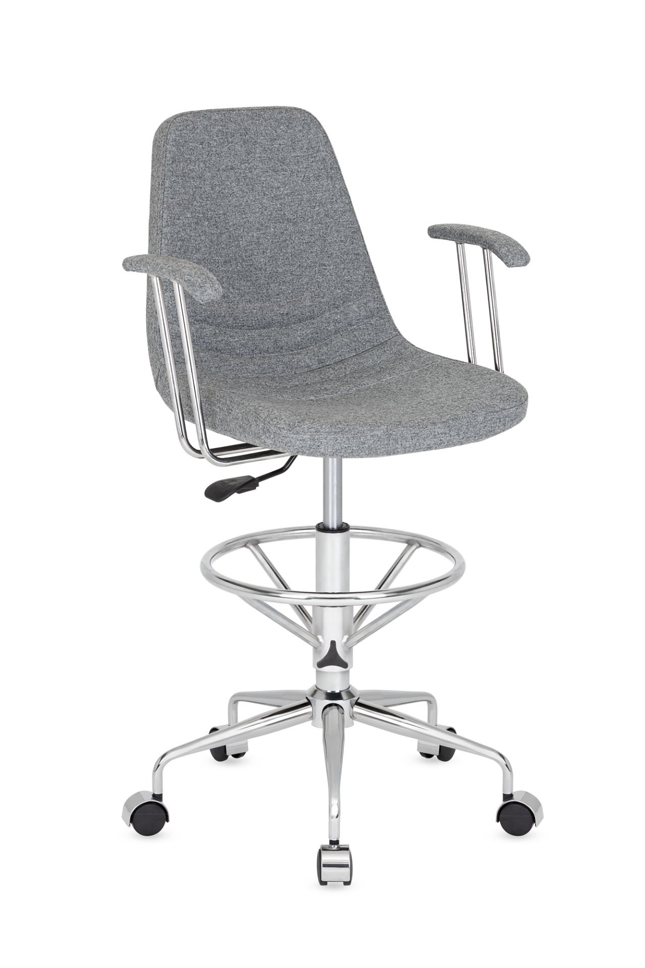 Parker Kol Dayamalı Yüksek Boy Tekerlekli Bar Sandalyesi Ergonomik ve Yüksekliği Ayarlanabilir Krom Yıldız Ayak Rahat Oturuş Ücretsiz Kargo