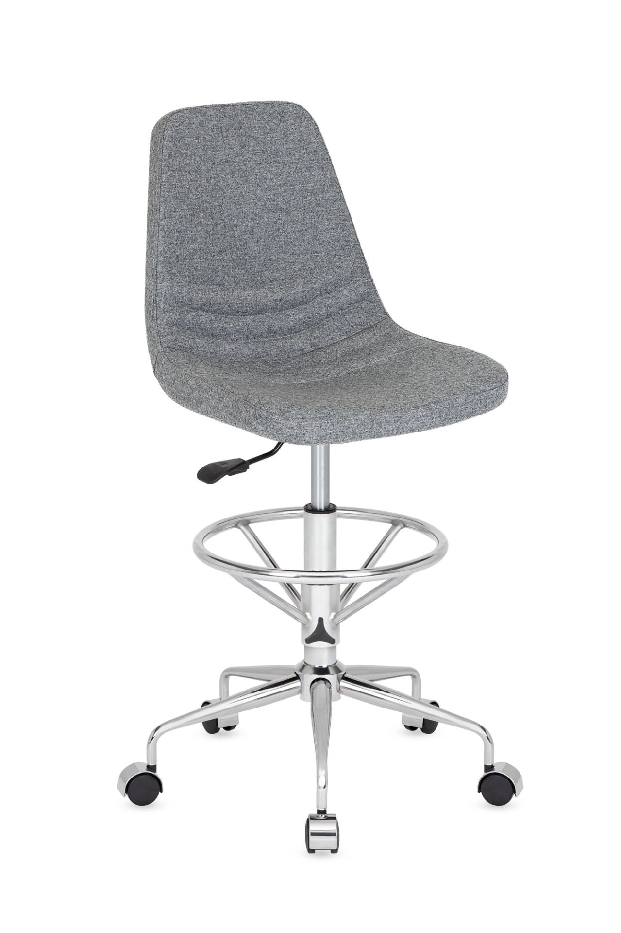 Parker Rahat Gri Kumaş Tekerlekli Bar Sandalyesi Yüksek Boy Ayarlanabilir Yükseklik Ergonomik Tasarım Ofis ve Resepsiyon Kullanımı İçin İdeal