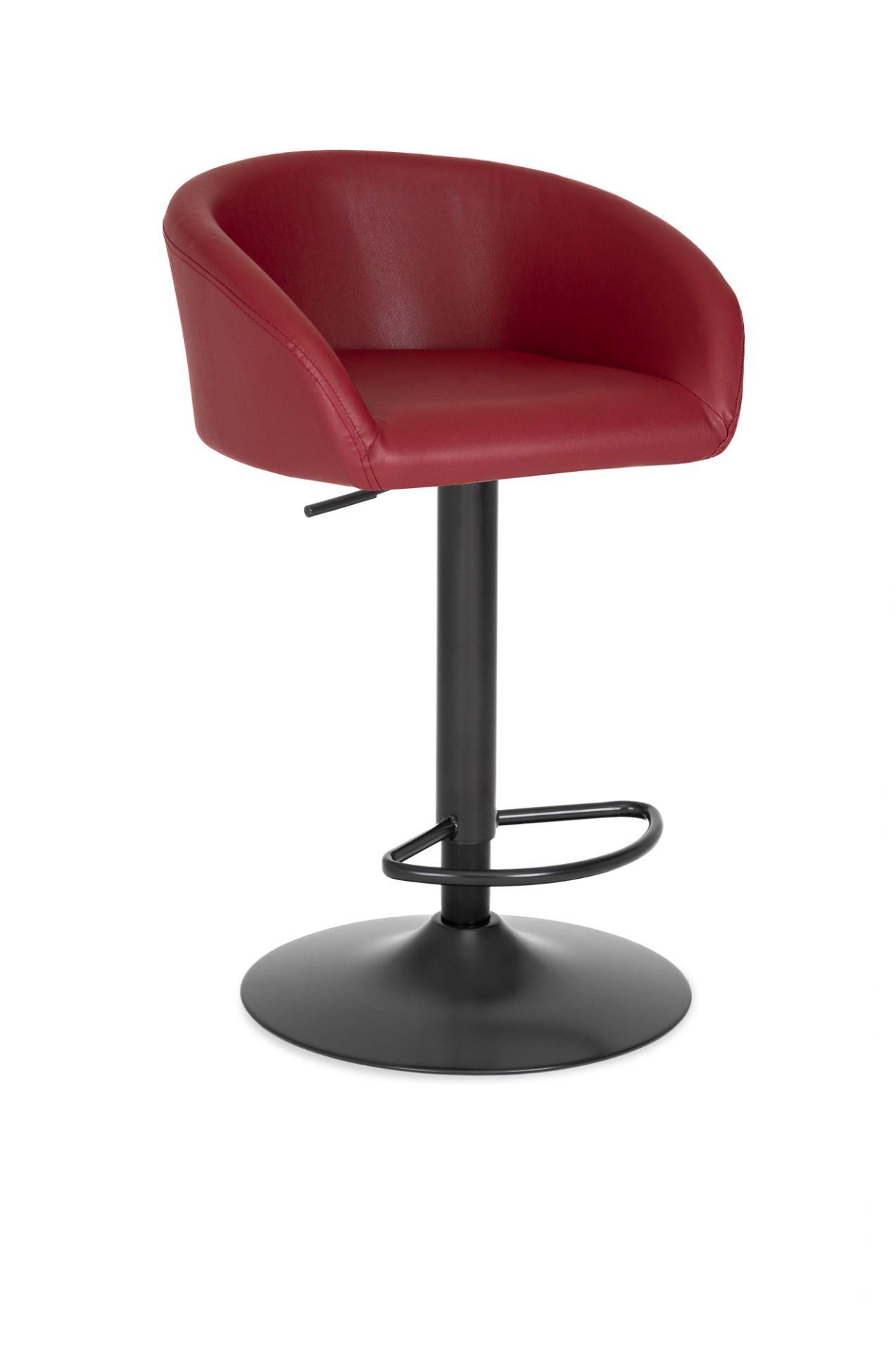 Poli Bar Sandalyesi – Bordo Deri, Yükseklik Ayarlı, Siyah Metal Ayaklı Ergonomik Bar Sandalyesi