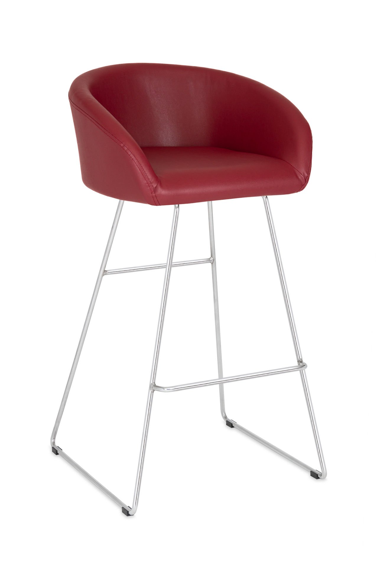 Poli Bar Sandalyesi – Bordo Deri, Krom Tel Ayaklı, İnce ve Dayanıklı Ergonomik Modern Bar Sandalyesi