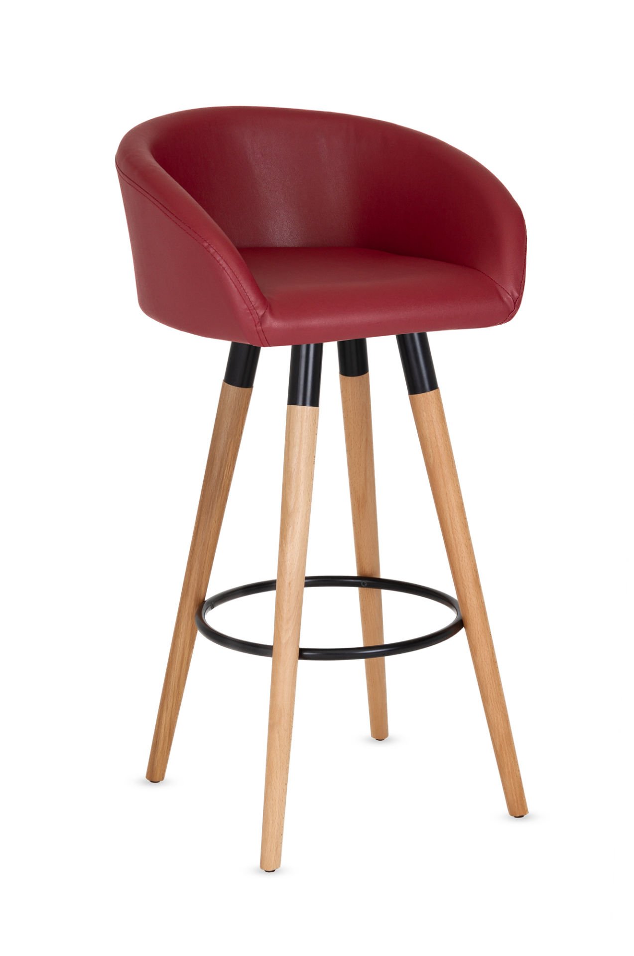 Poli Mutfak Bar Sandalyesi – Bordo Deri, Kayın Ahşap Ayaklı, Modern ve Ergonomik Tasarım, Şık ve Dayanıklı Bar Sandalyesi