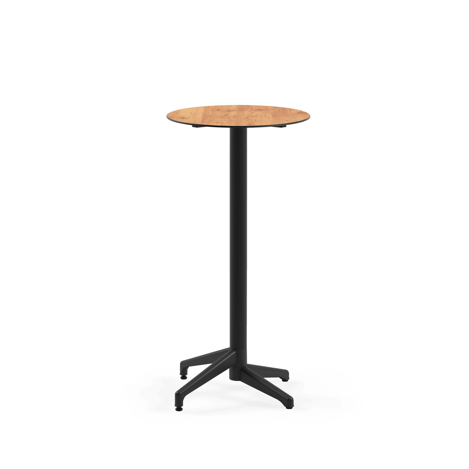 Compact Paslanmaz Yuvarlak Bahçe Bar Masası - Siyah Ayaklı, Ahşap Laminat Üst, Dış Mekan ve İç Mekan Kullanımı İçin Dayanıklı Bar Masası - 60 cm Çap
