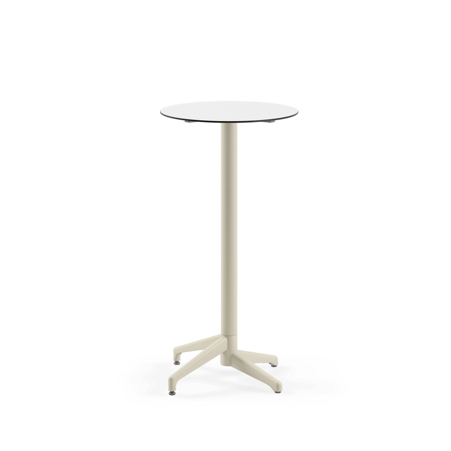Compact Paslanmaz Bar Masa | 60 cm Yuvarlak Beyaz Laminat Üst | Bej Ayaklı Dış Mekan Bahçe Kafe Restoran Bar Masası