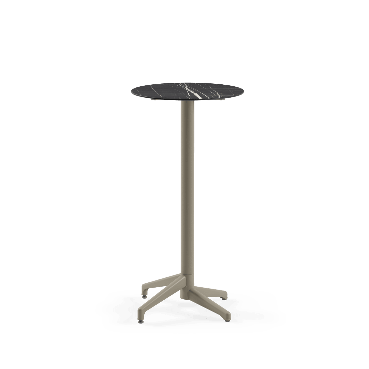 Compact Paslanmaz Vizon Ayak Bistro Bar Masası - 60 cm Çap, Siyah Mermer Desenli Laminat Üst, Dış Mekan Bahçe Kullanımı İçin Dayanıklı ve Şık