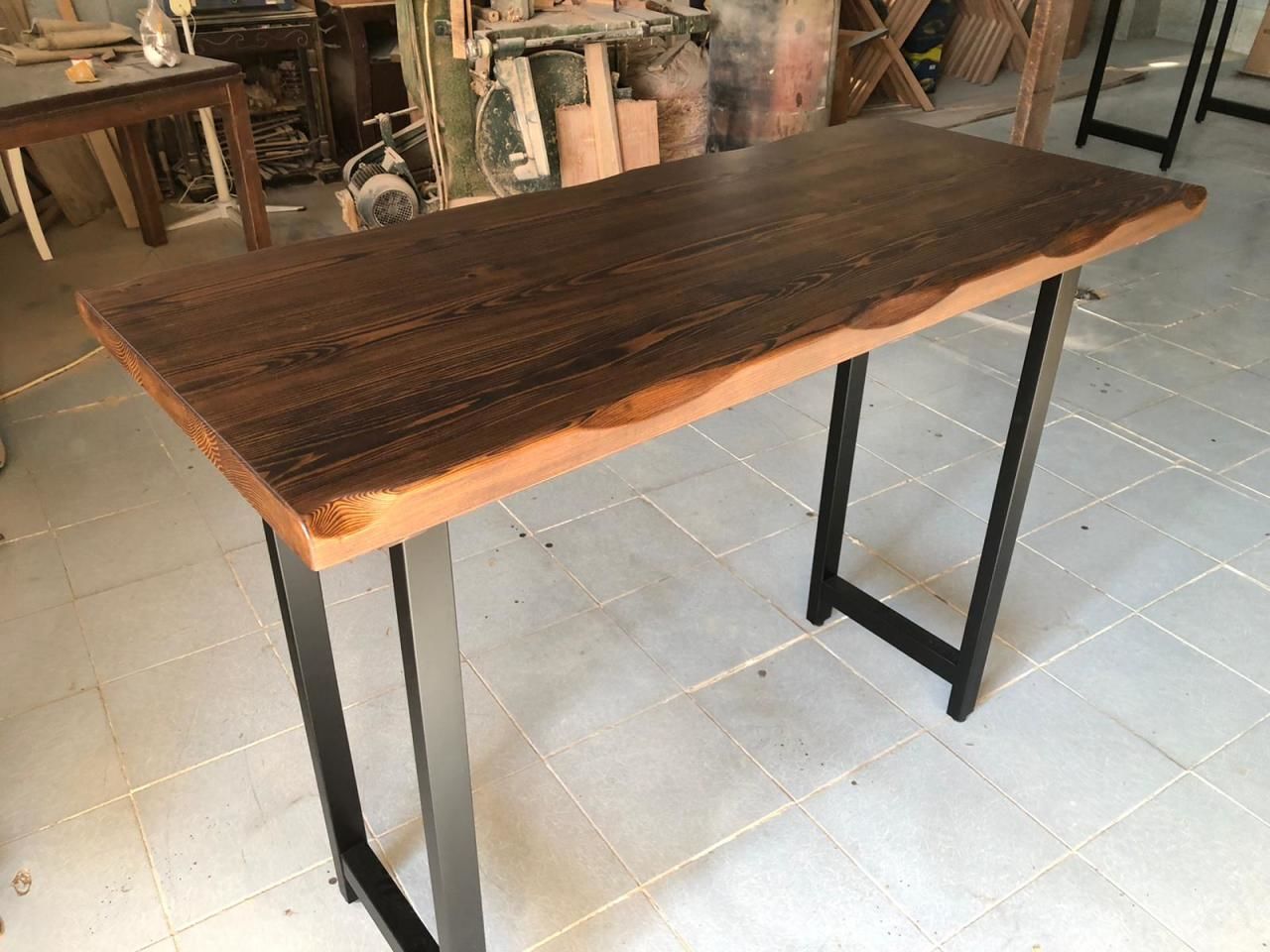 Ceviz Renk Ahşap Kütük Bar Masası 70x160