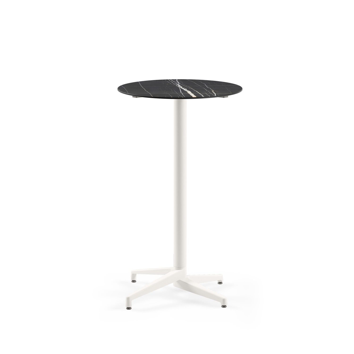 Compact Paslanmaz Bistro Bar Masa - 70 cm Beyaz Yuvarlak Mermer Desenli Laminat Üst - Dış Mekan & İç Mekan Kullanımına Uygun